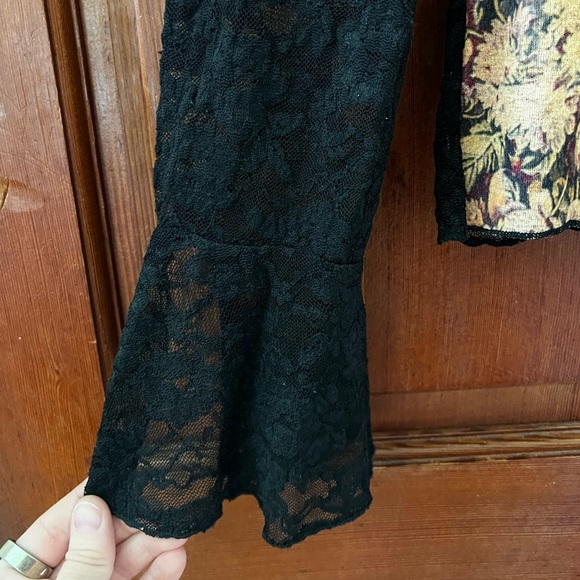 Y2K Edice Black Lace Top Baroque Romantic Gothic Fairy Grunge Sheer Lace Size L - Picture 4 of 6